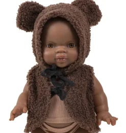 Minikane Ensemble Bonnet Orso et Gilet Bouclette Chocolat für Gordi Poppen